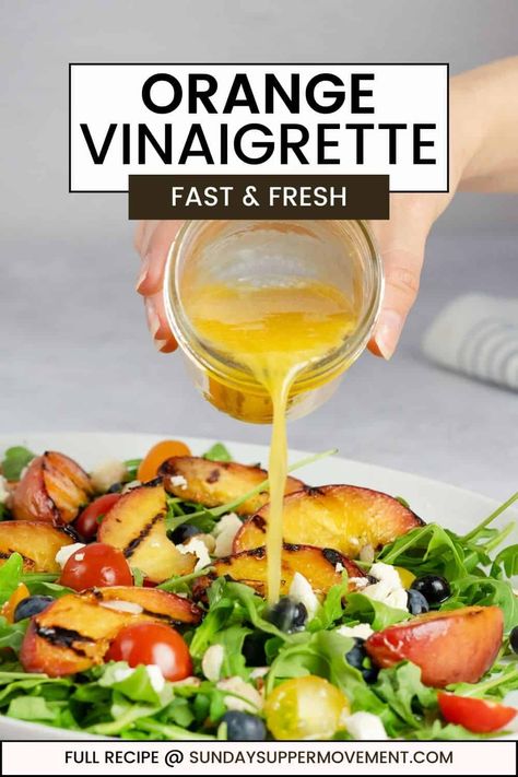 Orange Vinaigrette Orange Vinegarette Dressing Recipe, Orange Juice Dressing Citrus Vinaigrette, Orange Juice Salad Dressing, Salad Dressing With Orange Juice, Recipe Using Orange Juice, Orange Honey Dressing, Vinegrette Recipe, Carbless Meals, Orange Vinaigrette Dressing