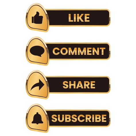 Like Share Comment Youtube Golden And Subscribe Button Text Box Set#pikbest#