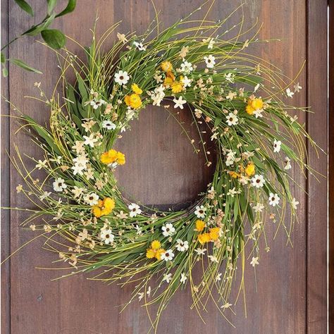 PRICES MAY VARY. Perfect Size: This spring wreath is 18 inches in diameter.It is the perfect addition to a front door, mantle or wall for spring and summer decorations Superior Quality: The artificial yellow daisy wreath is made of premium plastic and silk. The base is durable natural grapevine full of yellow daisy, green eucalyptus leaves,The entirely realistic wreath is vivid and vibrant. Versatile Decor：This spring/summer wreath is suitable for front door, wall, indoors,outdoors,window,firepl Wreaths For Front Door Spring, Yellow Wall Decor, Front Door Spring, Farmhouse Easter Decor, Yellow Wreath, Farmhouse Easter, Floral Wedding Decorations, Green Eucalyptus, Yellow Decor