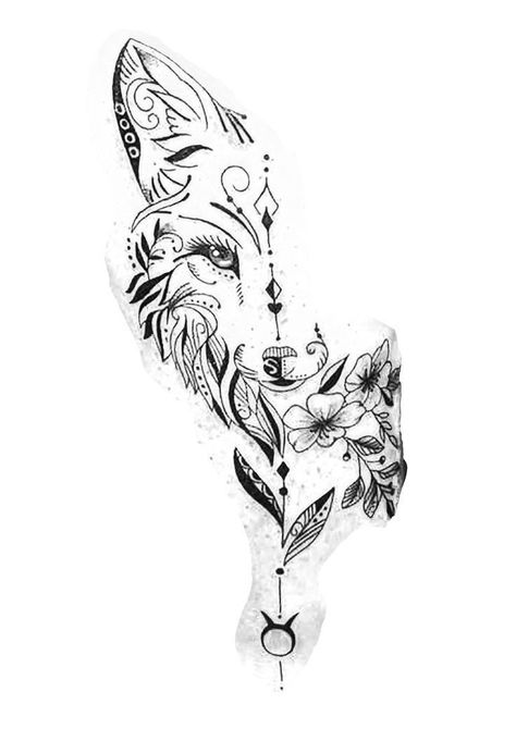 Boho Wolf Tattoo, Fox Tattoos For Women, Upper Back Tattoos For Women, Wolf Tattoos For Women, Feather With Birds Tattoo, Dragon Tattoo Sketch, Lace Tattoo Design, Upper Back Tattoos, Petit Tattoo