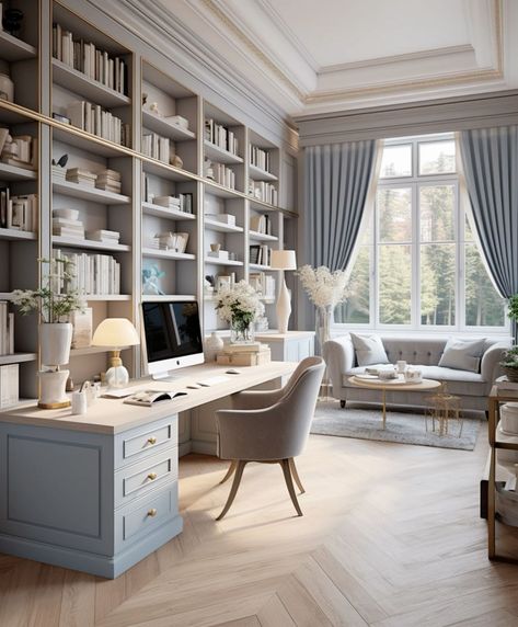 Batten Wall, Feminine Home Offices, Home Library Design, Home Inspo, Home Office Setup, Dream House Interior, Home Library, A Living Room, Office Interior Design