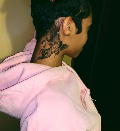 Angel Neck Tattoos Women, Angel Neck Tattoo, Neck Tattoo Women, Flower Neck Tattoo, Baby Angel Tattoo, Guardian Angel Tattoo, Neck Tattoos Women, Tattoo Women, My Tattoo