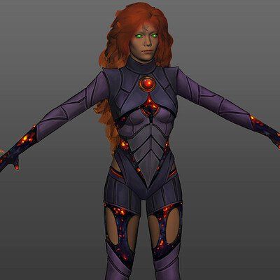 Starfire Suit Design, Starfire Concept Art, Fire Superhero Suit Design Female, Starfire Costume, Teen Titans Characters, Superhero Oc, Comics Ideas, Superhero Costumes Female, Costume Concept