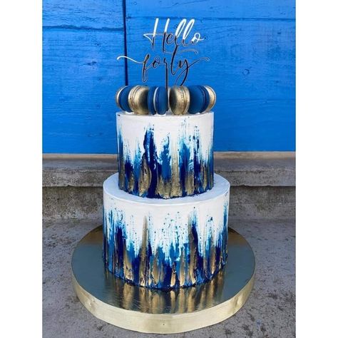 Blue Black Gold Birthday Cake, Blue Black And Silver Birthday Cake, Tiered Birthday Cake For Men, Navy Blue Marble Cake, Royal Blue Cakes For Men, Blue 40th Birthday Cake, 2 Tier Cake For Men, Two Tier 50th Birthday Cake, Two Tier Cake For Men