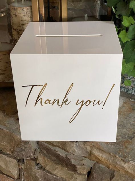 Box For Wedding Gifts, Guest Boxes For Wedding, Wedding Card Box Ideas Elegant White, Gift Box Wedding Ideas, White Acrylic Card Box Wedding, Card Wedding Box Ideas, Card Drop Box Ideas, Box For Cards At Party, Money Donation Box Ideas