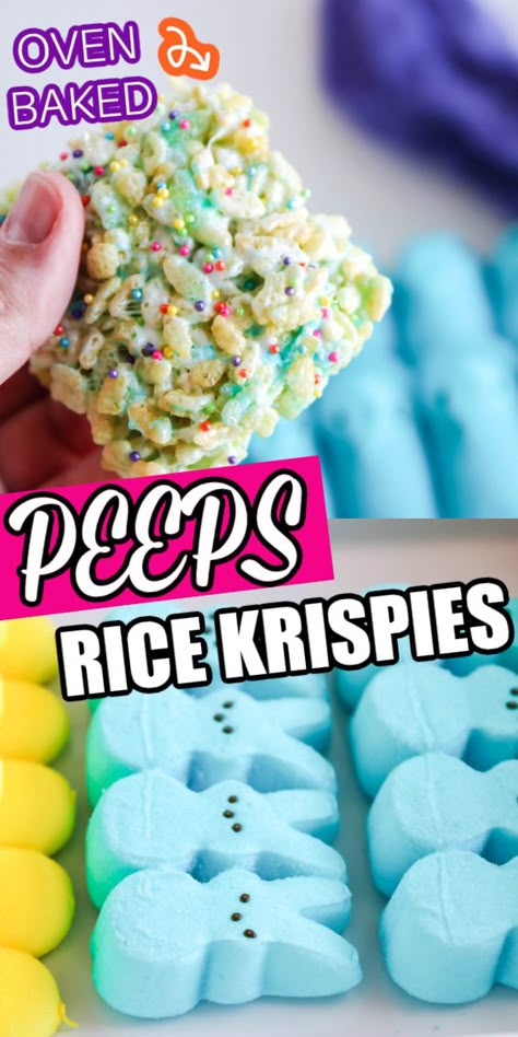 Rice Crispy Treats With Peeps, Peeps Rice Krispie Treats Recipe, Easter Rice Crispy Treats, Easter Rice Krispies, Peeps Rice Krispie Treats, Homemade Rice Krispies, Peeps Recipes, Krispy Treats Recipe, Easter Rice Krispie Treats