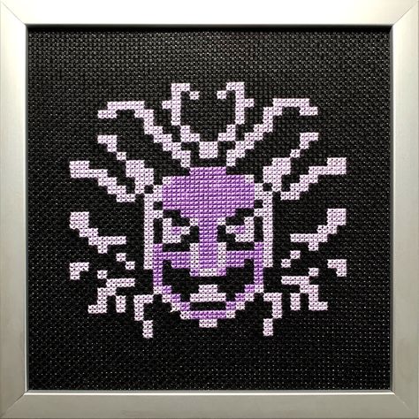 "Handcrafted retro video game cross-stitch art depicting Medusa boss from \"Castlevania\" (Nintendo NES - Konami 1986). * 14CT black aida cloth * Mounted on mounting board * 6\"x6\" grey frame (with plexiglass)" Castlevania Nes, Retro Video, Framed Cross Stitch, Stitching Techniques, Retro Videos, Nintendo Nes, Retro Video Games, Stitch Art, Stitching Art