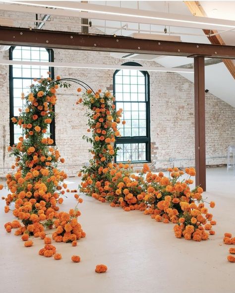 Marigold Wedding, Mumu Wedding, Marigold Flower, Orange Wedding, Floral Arch, Wedding Mood Board, Floral Display, Wedding Mood, Ceremony Decorations