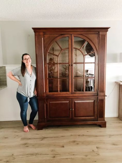 DIY Arch Cabinet | Hometalk Arch Cabinets, Arch Doors, Diy Arch, Unique Dresser, Arch Cabinet, Hutch Makeover, Mountain Mural, Furniture Flips, Dark Furniture