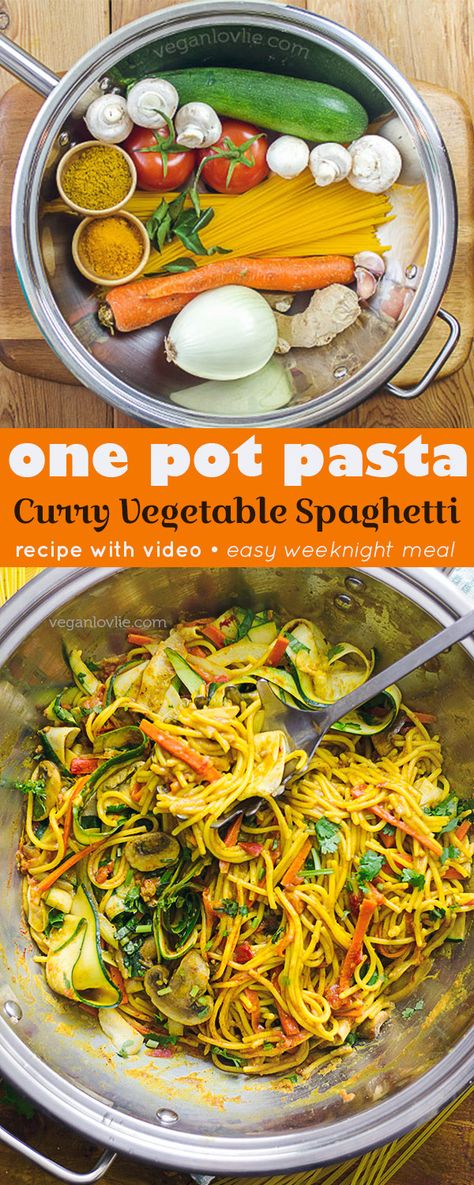 Pasta Recipes One Pot, Dinner Deserts, Recipes One Pot, Deserts Recipes, Pasta Fresh, Vegetarian Spaghetti, Vegetable Spaghetti, Curry Pasta, Fresh Tomato Recipes