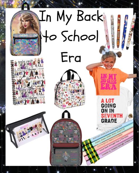 Taylor Swift School Supplies Taylor Swift Backpack Taylor Swift Elementary School Swiftie back to school shopping Follow my shop @fortheloveoffashionandmusic on the @shop.LTK app to shop this post and get my exclusive app-only content! #liketkit #LTKBacktoSchool #LTKFind #LTKU @shop.ltk Taylor Swift Subject Label School, Swiftie School 101, Taylor Swift Backpack, Taylor Swift School Supplies, Taylor Swift School, Rainbow School Bag For Back To School, Rainbow Bags For Back To School, Swift Outfits, Taylor Swift Outfits