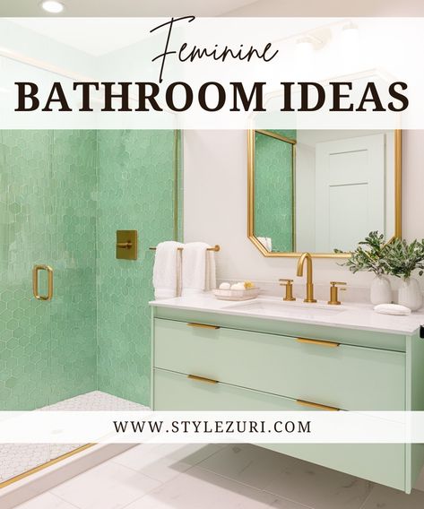 23 Feminine Bathroom Ideas: Pretty, Modern & Full of Charm! - Style Zuri Fun Modern Bathroom, Feminine Bathroom Ideas, Feminine Bathroom, Pastel Bathroom, Feminine Energy, Kitchen Room, Modern Bathroom, Living Room Kitchen, Bathroom Ideas