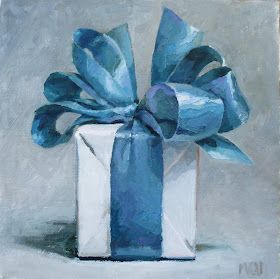 Present Box, A Present, Daily Painting, Painting Still Life, Still Life Art, Christmas Paintings, Still Life Painting, Christmas Art, Painting Inspiration