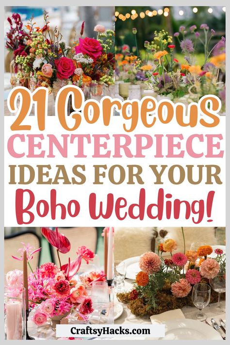 Transform your wedding tables with exquisite boho wedding decor. Discover wedding centerpiece ideas that incorporate earthy tones and eclectic details. Ideal for planning a wedding that's stylish on a budget. Boho Themed Wedding Centerpieces, Wedding Table On A Budget, Boho Bottle Centerpieces Wedding, Boho Wedding Must Haves, Boho Arrangement Wedding, Alternative Wedding Centerpiece Ideas, Lantern Boho Centerpieces, Fall Boho Wedding Table Centerpieces, Summer Flower Wedding Centerpieces