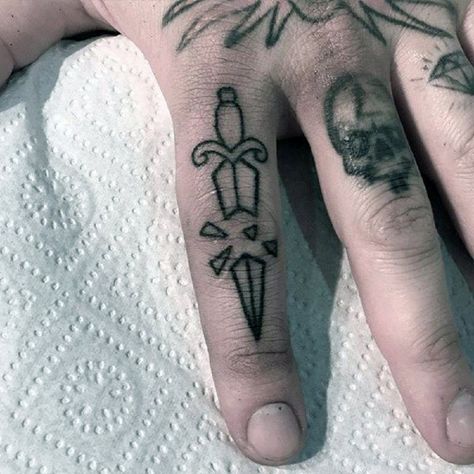 Dagger Tattoos, Traditional Dagger Tattoo, Knife Tattoo, Hand And Finger Tattoos, Herz Tattoo, Dagger Tattoo, Small Hand Tattoos, Poke Tattoo, Badass Tattoos