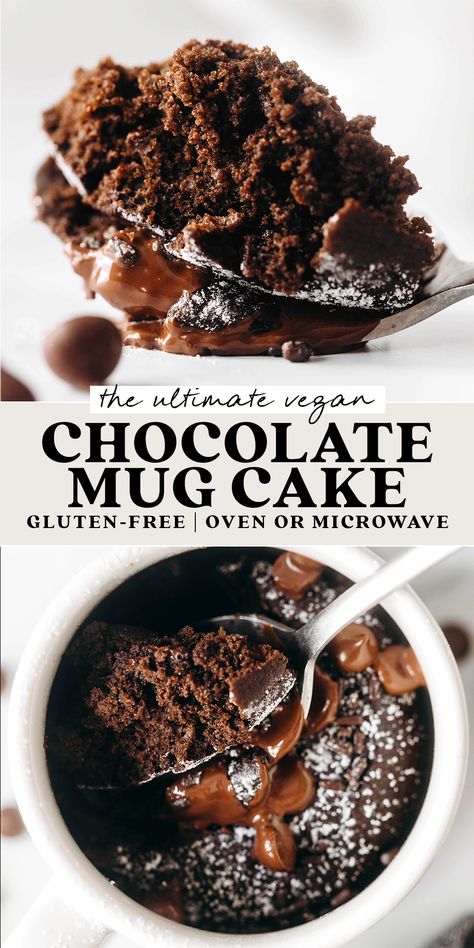 Gf Chocolate Mug Cake Microwave, Microwave Gluten Free Dessert, Mug Cake Oven Recipes, Gf Mug Cake Microwave, Vegan Mug Desserts, Vegan Mug Cake Microwave, Gluten Free Mug Cake Microwave, Quick Mug Cake, Quick Vegan Dessert