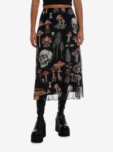 Skull Forest, Midi Skirt Plus Size, Forest Foliage, Mesh Midi Skirt, Emily The Strange, Skirt Plus Size, Gothic Clothing, Sweaters And Jeans, Black Mesh