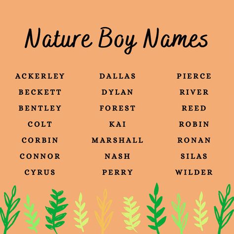 Tree Names For Boys, Names That Mean Nature, Nature Themed Names, Names Related To Nature, Pretty Boy Names, Boy Names Uncommon, Unique Nicknames, Nature Inspired Boy Names, Names Nature