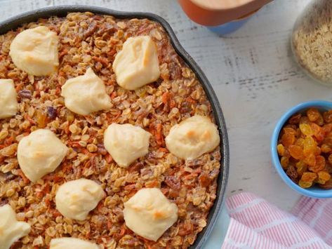 Get Carrot Cake Baked Oatmeal Recipe from Food Network Carrot Cake Recipes, Carrot Cake Baked Oatmeal, Baked Oatmeal Recipe, Carrot Cake Oatmeal, Baked Carrots, Baked Oatmeal Recipes, Baking Fun, Oatmeal Recipe, Carrot Cake Recipe