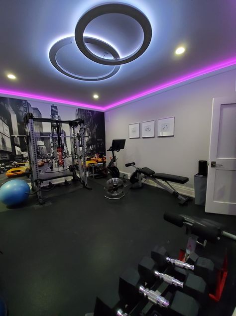 Basement Gym Lighting, Home Gym Led Lighting, Home Gym Lighting Ideas, Gym Interior Lighting, Led Lights In Garage Gym, Gym Led Lighting, Gym Lighting Walmart, Garage Gym Led Lights, Aesthetic Led Lights