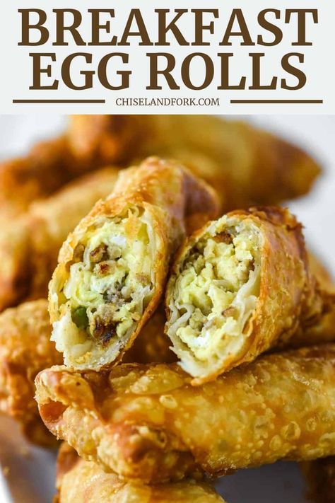 Cinnamon Roll Bacon Egg And Cheese, Breakfast Rollups, Breakfast Egg Rolls, Breakfast Ideas For A Crowd, Work Breakfast, Homemade Egg Rolls, Brown Egg, Strawberry Pop Tart, Fried Chicken And Waffles