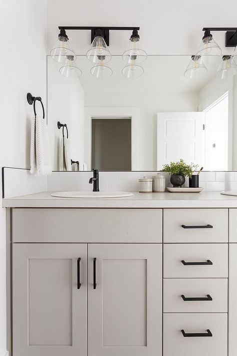 Light Gray Cabinets, Life On Virginia Street, Elegant Farmhouse, Beautiful Bathroom Designs, Upstairs Bathrooms, Bathroom Redo, Grey Cabinets, Bathroom Renos, Bath Remodel