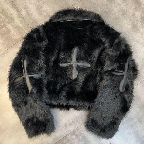 Winter Women Jacket, Cropped Fur Jacket, Short Fur Coat, White Faux Fur Jacket, Stylish Winter Coats, Black Faux Fur Jacket, Black Winter Coat, Women Jacket, White Crosses