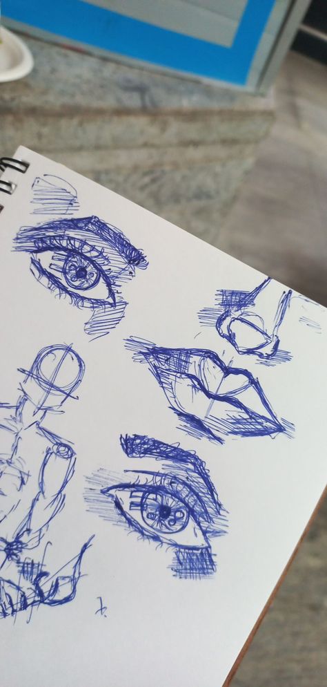 Blue Ball Pen Art, Bic Pen Drawing Tutorial, Blue Pen Art Drawings, Blue Pen Drawing Sketch, Ballpoint Pen Art Easy, Blue Ballpoint Pen Art, Ballpen Drawing Easy, Blue Pen Art Simple, Colorful Pen Art