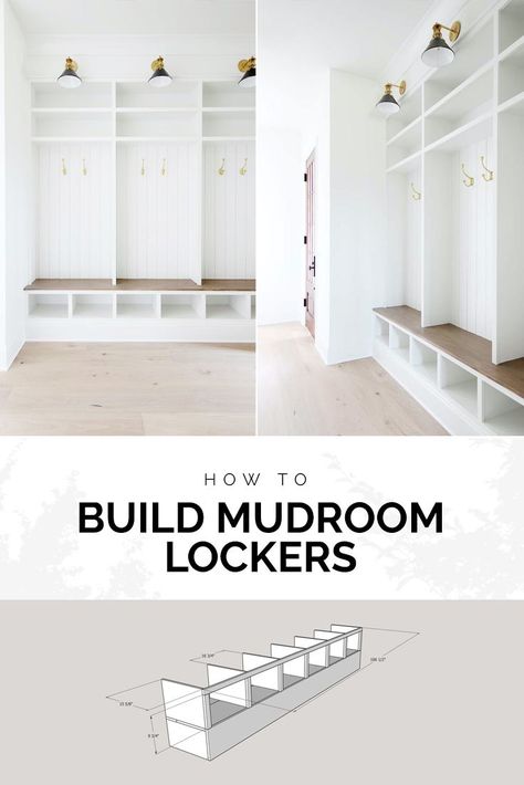 Learn how to build these stylish built-in mudroom lockers. #mudroom #builtins #lockers #diy Lockers Mudroom, Plank And Pillow, Mudroom Locker, Small Mudroom Ideas, Mudroom Cubbies, Mudroom Remodel, Built In Lockers, Diy Locker, Mudroom Makeover