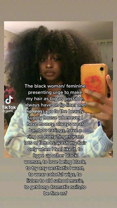 Black Women Hair Quotes, Glow Up Black Women Tips, Earthy Summer Aesthetic, The Black Feminine Urge To, Quirky Black Woman, 2000s Aesthetic Black People, Black Women Wellness, Black Feminine Urge, Feminine Aesthetic Black Women