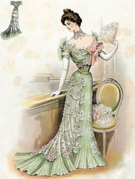 Illustration - Mode de l'Epoque Victorienne - 1899 1890s Dress, 1899 Fashion, Gaun Abad Pertengahan, 1900 Fashion, Mode Prints, 1890s Fashion, 1900s Fashion, Foto Transfer, Fashion Illustration Vintage