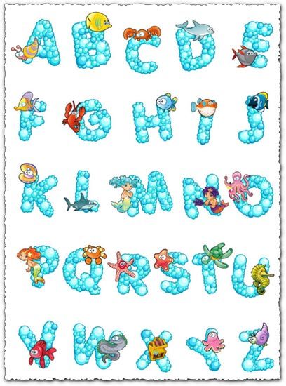 An alphabet of small water bubble with lots of sea creatures and funny looking sea animals that will appeal especially to little children. Bubble alphabet Bubble Alphabet, Alphabet Templates, Alfabet Letters, Alphabet A, Graphics Fairy, Creative Lettering, Cartoon Letters, Bubble Letters, Alphabet Design