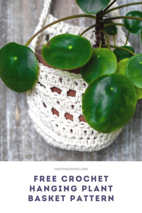 Quick and Easy Crochet Plant Basket Pattern Tshirt Yarn Basket Pattern Free Crochet, Crochet Hanging Plant, Hanging Plant Basket, Chunky Yarn Crochet, Crochet Plant Hanger, Scrap Yarn Crochet, Wall Plant Hanger, Crochet Hanging, Crochet Basket Pattern Free