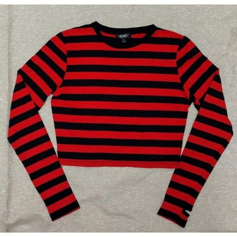 Red and Black Striped Crop top Red And Black Striped Shirt, Stripy Tops, Red And Black Top, Red Stripes Top, Red Striped Shirt, Red And Black Shirt, Black Striped Shirt, Black Short Sleeve Shirt, Red Turtleneck