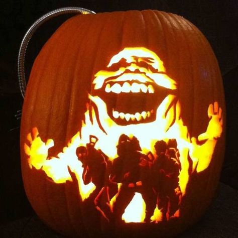 Ghostbuster and Slimer Jaws Pumpkin Carving, Pop Culture Pumpkin Carving, Ghostbusters Pumpkin, Emoji Pumpkin Carving, Pumpkin Carve, Pumpkin Carving Patterns Free, Pumpkin Carving Tools, Pumpkin Cravings, Scary Halloween Pumpkins