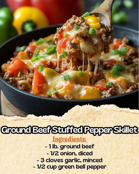 Mommy Needs A Recipe!! | 🌶Ground Beef Stuffed Pepper Skillet | Facebook Stuffed Pepper Skillet, Pepper Skillet, Recipe Ground Beef, Stuffed Peppers Beef, Stuffed Pepper, Green Bell Pepper, Green Bell Peppers, Bell Pepper, Ground Beef Recipes