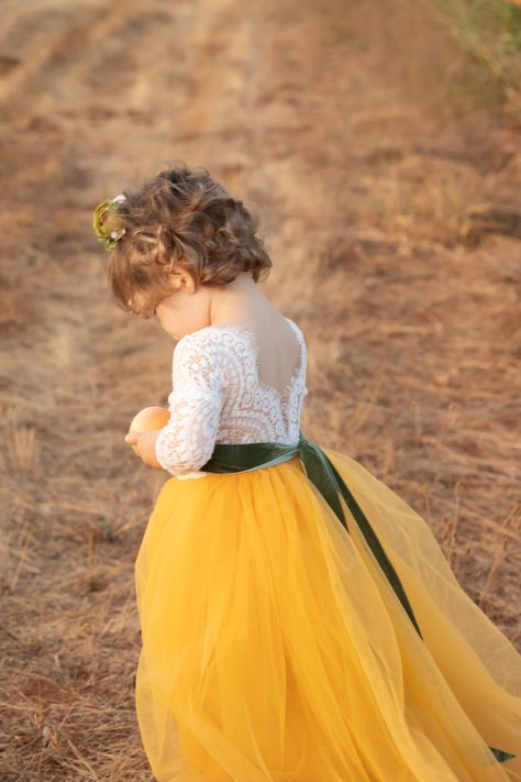 Mustard Yellow Flower Girl Dresses, Fall Flower Girl Dress, Yellow Flower Girl Dress, Girls Birthday Parties, Country Flower Girls, Yellow Flower Girl Dresses, 2026 Wedding, White Sash, Junior Bridesmaids