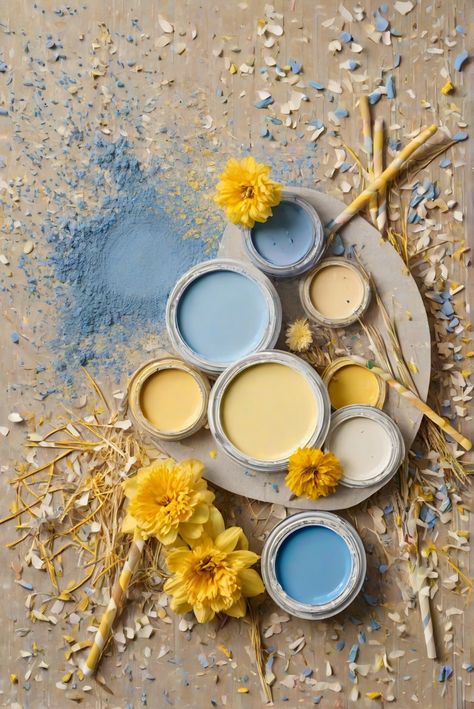 ​ #ad     #Colortrend #wallpaint2024  #color2024  #DIYpainting  ##DIYhomedecor  #Fixhome Yellow Blue Home Decor, Blue White Yellow Color Palette, Provence Color Palette, Blue And Yellow Aesthetic, Blue And Yellow Living Room, Aqua Room, Tan Color Palette, Summertime Aesthetic, Interior Design Color Schemes