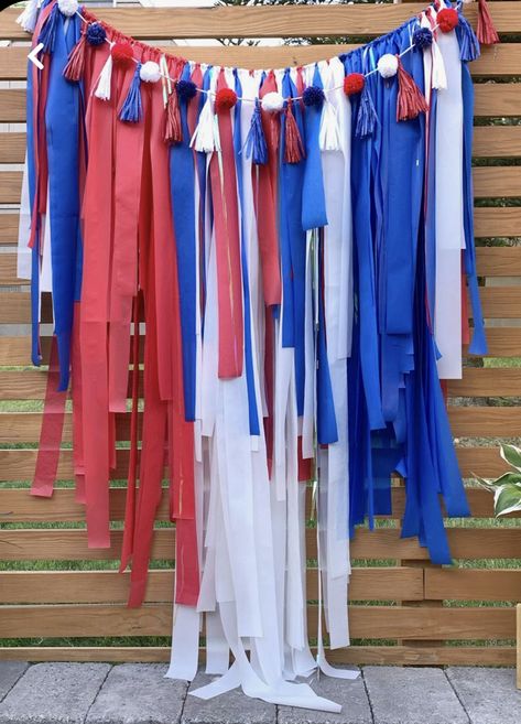 Fourth Of July Backdrop, 4th Of July Party Ideas, Usa Party, 4th Of July Parade, Fringe Backdrops, Watermelon Birthday, Fourth Of July Food, Fourth Of July Decor, July Wedding