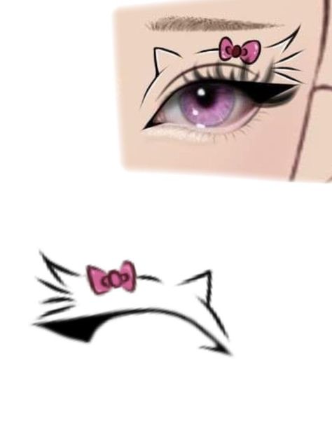 #makeuplook Hello Kitty Inspired Makeup, Hello Kitty Eye Makeup, Hello Kitty Eyeliner, Anime Eyes Makeup, Lip Inspiration, Vampire Bride, Anime Eye Makeup, Mekap Mata, Makeup Drawing