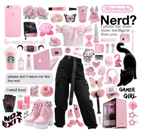 Kawaii Bedroom Ideas, Pink Egirl, Pastel Gamer, Gamer Girl Outfit, Tmnt Oc, Gamer Girl Aesthetic, Gamer Fashion, Pink Games, Idea For Halloween