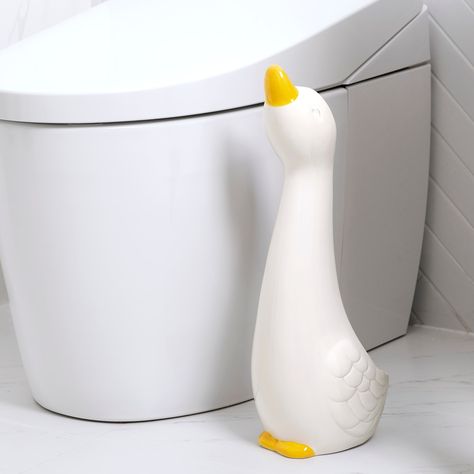 Add a touch of whimsical charm to your bathroom with the Black Labradore, Duck and/or Dalmation Ceramic Toilet Brush Holder with Brush by Allure Home Creation. Newborn Bathroom Decor, Kawaii Bathroom Decor, Goose Bathroom, Toilet Brush Holder Ideas, Duck Furniture, Ducky Bathroom, Duck Things, Duck Aesthetic, Rubber Duck Bathroom