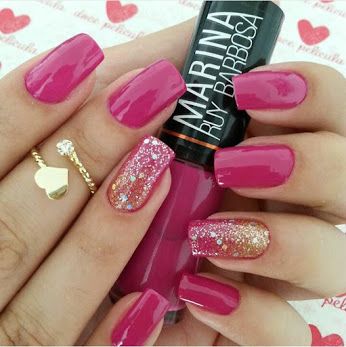 Nails Cerise Pink Nails, Valentine Nail, Birthday Gold, Valentine Nail Art, Golden Colour, Finger Nails, Cerise Pink, Paws And Claws, Pink Nail Designs