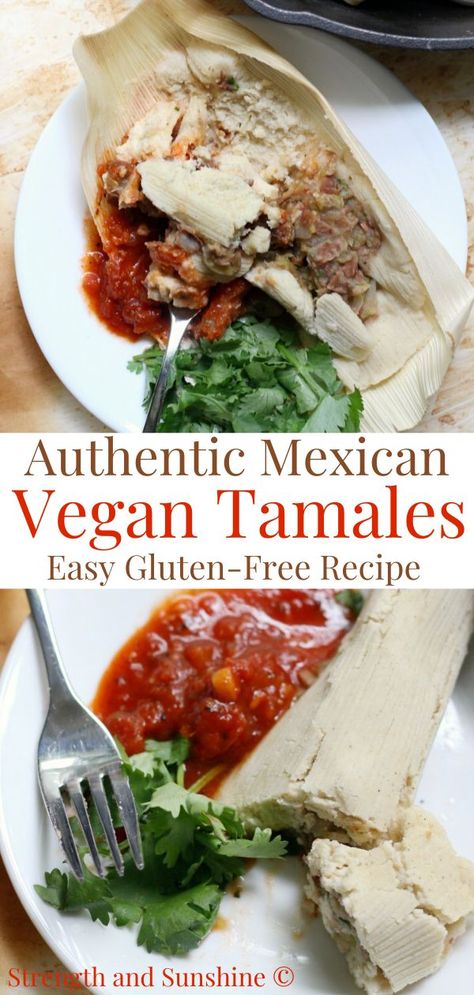 How to make the best Authentic Mexican Vegan Tamales! This homemade tamales recipe is gluten-free, top allergy-free, and is a delicious meatless Mexican dinner idea! Perfect for Cinco de Mayo, yet easy enough to make for any weeknight family meal. A homemade masa (corn flour) dough stuffed with a spicy pinto bean filling! #mexicanfood #cincodemayo #tamales #vegandinner #vegetarian #mexicanrecipes Homemade Masa, Bean Tamales, Homemade Tamales Recipe, Vegan Tamales, Pinto Bean, Tamale Recipe, Vegan Mexican Recipes, Eating Vegan, Vegan Mexican