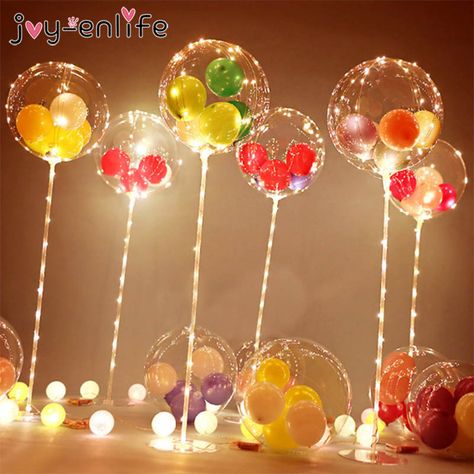 1set Balloons Column Stand Arch Stand Home Party LED Confetti Balloons with Base Clips Wedding Decoration Balloon Holder Stick Balloons Stand, Bobo Balloons, Balloon Holders, Led Balloons, Balloon Lights, Clear Balloons, Diy Xmas Gifts, String Lights Wedding, Balloon Stands