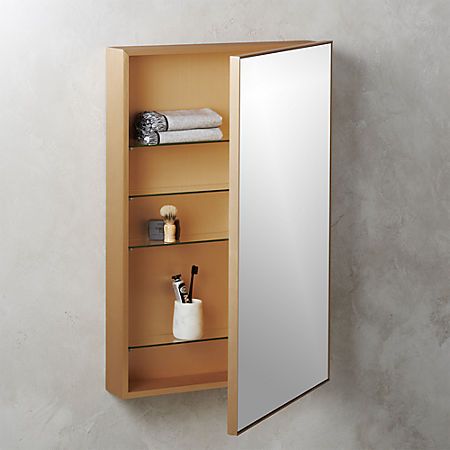 Infinity Brass Medicine Cabinet 18"x27" + Reviews | CB2 Wood Medicine Cabinet, Black Medicine Cabinet, Medicine Cabinet Organization, Modern Bathroom Mirrors, Modern White Bathroom, Medicine Cabinets, Bath Cabinets, Shabby Chic Bathroom, Brass Cabinet