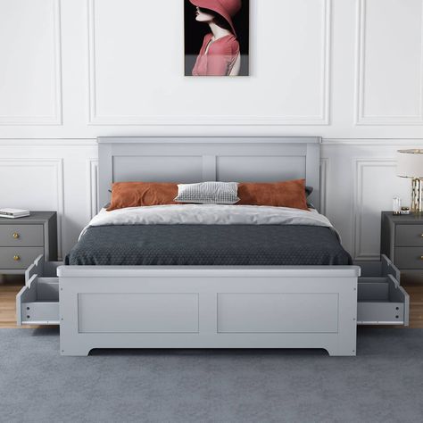 The Flintshire Furniture Conway Grey 4 Drawer Pine Bed is a stylish and practical solution for anyone looking to combine aesthetics and functionality in their Modern White Bed, Wooden Double Bed Frame, White Wood Bed, Mid Sleeper Cabin Bed, Teenage Beds, White Double Bed, Panelled Headboard, Grey Storage Bed, White Bed Frames