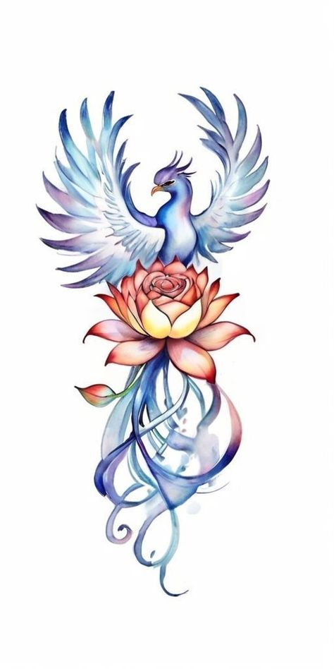 Feminine Phoenix Tattoos, Phoenix With Lotus Tattoo, Lotus Phoenix Tattoo, Phoenix Tattoo Wrist, Phoenix And Lotus Tattoo, Phoenix Lotus Tattoo, Phoenix Tattoo Feminine Back, Phoenix Flower Tattoo, Fenix Tattoo Design