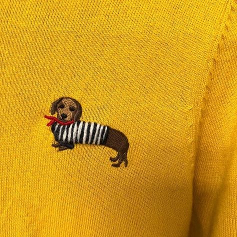 Joules knitwear Tina Mustard Gold Dachshund Weiner Dog sweater Weiner Dog Embroidery, Weiner Dog Sweater, Dachshund Embroidery, Dachshund Cartoon, Dachshund Sweater, Pet Sweaters, Dog Embroidery, Knit Toys, Cute Blankets