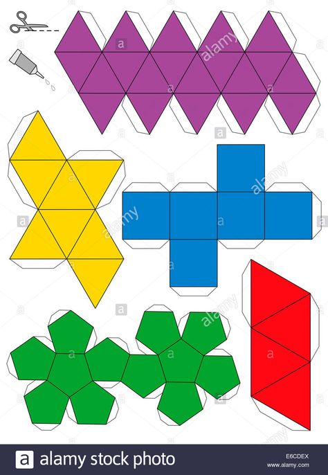 Download this stock image: Paper model template of the five platonic solids, to make a three-dimensional handicraft work out of the nets. - E6CDEX from Alamy's library of millions of high resolution stock photos, illustrations and vectors. Paper Model Template, Model Template, Platonic Solids, Brochure Ideas, Platonic Solid, Image Paper, Paper Model, Mini Things, Paper Models